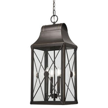 THE GREAT OUTDOORS 73298-143C De Luz Outdoor Chain Hung Lantern, 4-Light, 160 Total Watts, 12.5-in H x 28.63-in W, Oil Rubbed Bronze with Gold Highlights