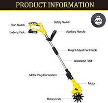 JKSVTF Cordless Tiller, 20V Garden Tiller, Adjustable Electric Tiller, (Yellow)