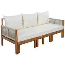 Merax Outdoor Daybed, 3 Seat Patio Sofa Bed with Waterproof Cushions, Pull-Out Mechanism & Rope-Woven Armrests, for Garden, Balcony, Poolside, Beige