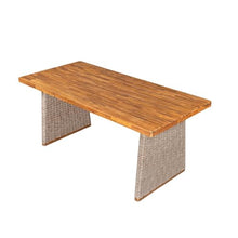 Christopher Knight Home Shuri Patio Acacia Wood Dining Table, Slatted Tabletop Outdoor Side Table with Handwoven Rattan Legs, Rectangular Outdoor Dining Table for Backyard/Garden, Brown + Teak