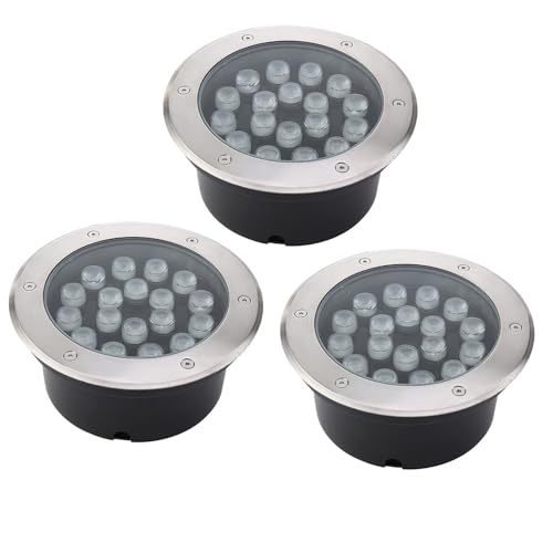 3PCS Recessed Underwater Light - LED Pool Lights, Underwater Buried Lights, 12V/24V Stainless Steel Fish Pond IP68 Waterproof Swimming Pool Wall Lights, Round Embedded Spotlights(Red Light,24W)