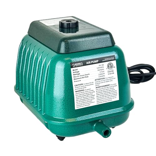 Webb's Pond Ripple Air Pump PR100, Aerate Ponds up to 10,000 Gallons, Quiet & Reliable, Energy-Efficient Pond Aerator for Koi Ponds & Water Gardens, 140 LPM / 4.94 CFM, 115v