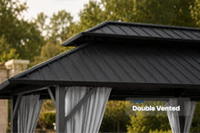 Patio Kingdom 12x20 FT Hardtop Gazebo, Extra Large Double Roof Galvanized Steel Outdoor Pavilion, Heavy Duty Metal Frame Pergola with Netting & Curtains for Backyard, Deck, Gray