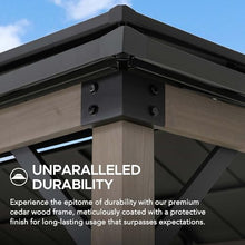 Sunjoy Wooden Grill Gazebo 8x12 ft Steel Hardtop Solar Power Outdoor Cooking Shelter Black