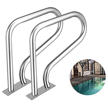 Swimming Pool Ramp Handrails 304 Stainless Steel Non-Slip Grab Ladder 3 Bend Flange Swimming Pool Rails Silver Non-Slip Belt Base (2PCS)