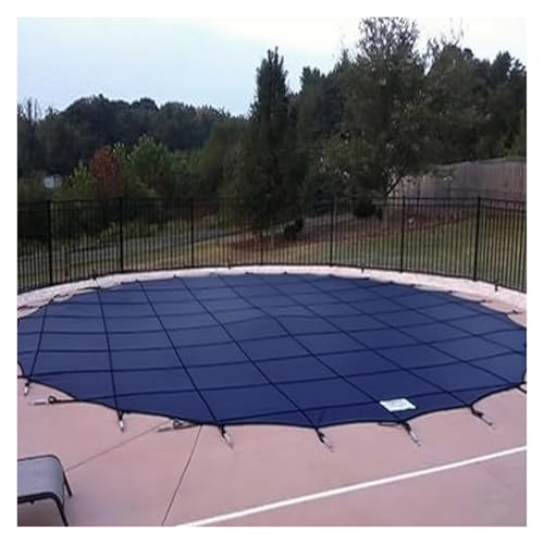 MZZKFC Customizable Round Inground Pool Safety Cover, 3 5 10 15 20 25 30 35 FT Dia Winter Pool Protector, Extra Long Pool Safety Net Cover Max Load 200kg/441Ibs(Blue,33.5ft)