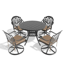 Hassyee All-Weather Bistro Set with Round Table for Balcony, Patio Furniture Set with Two Swivel Chairs and Water Resistant Cushions for Dining Room, Lawn, Poolside, Garden (Black 7)