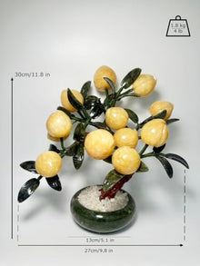 Natural Marble Shop Yellow Onyx Marble Peach Tree, Bonsai Feng Shui Money Tree for Positive Energy, Luck and Wealth, About 12 Peaches in The Tree, 11.8" Tall