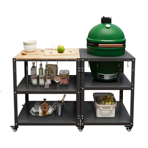 Grill Table for Big Green Egg Accessories,Compatible with L to MINI Models Big Green Egg,Kamado Joe,Heavy Duty Metal Outdoor Grill Station Prep Table with Storage
