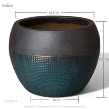Emissary Home and Garden 22in. L x 17.5in. H Matte Black/Teal Stoneware Round Planter with High-fire Treatment (Set of 1)