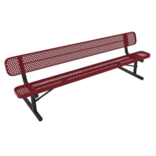 COATEDOUTDOORFURNITURE Bench, Burgundy, Punched, 8Ft, with Back, Portable