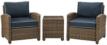 Crosley Furniture Bradenton 3-Piece Outdoor Chair and Side Table Set Brown with Navy Cushions