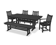 Polywood Traditional Garden 6-Piece Farmhouse Dining Set with Bench (Black)