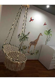 Macrame Hammock Swing Chair, Ecru, One Size, Handmade Cotton Rope, 23.6 x 31.5 in Seat/Back, 220.5 lb Capacity, Scandinavian Style, Includes Steel Anchor & Hook