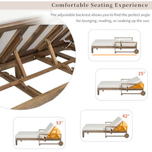 Farmhouse-Styled Wooden Outdoor Double Sunbed with Adjustable Backrests for Ultimate Relaxation 2 People Patio Daybed Seating with Wheels, Garden Reclining Chaise Lounge (Beige Cushion)