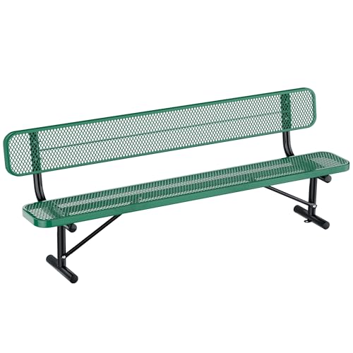 esheno 8FT Outdoor Garden Bench, Heavy Duty Metal Patio Bench with Backrest, Rustproof Resistant Commercial Grade Outdoor Seating for Park Yard Lawn Deck Balcony Porch, Green