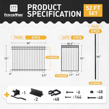 Fencer Wire 52FT Heavy Duty Pinnacle Fence Barrier Kit, Anti-Rust Metal Steel Fence with 6FT Height X 8FT Width Panels, with Decorative Gate, Posts, Connectors, Outdoor Fencing for Yard