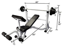 Ader Sporting Goods Olympic Universal White Bench w/Bar & 255lbs Gray Easy Grip Olympic Plates Set Black