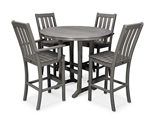 Polywood Vineyard 5-Piece Nautical Trestle Bar Set Slate Grey