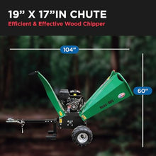All Power America APWC420E Woodchipper Mulcher 15HP JD Engine 420cc Gas Powered Chipper Shredder 2000 RPM Double Edge Blades 6" Feed, Green/Black