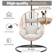 42” Extra Oversized Hanging Egg Chair with Stand, Weatherproof PE Rattan Wicker Swing Hammock Chair, Cushion & Waterproof Cover, 400lbs Capacity for Indoor Outdoor Patio, Garden Balcony & Bedroom