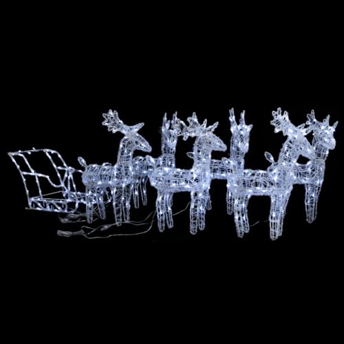 320 LED Christmas Reindeer and Sleigh Decoration Set, Cool White Glowing Outdoor Yard Display, Weather-Resistant Acrylic Holiday Lights for Garden Lawn Decor