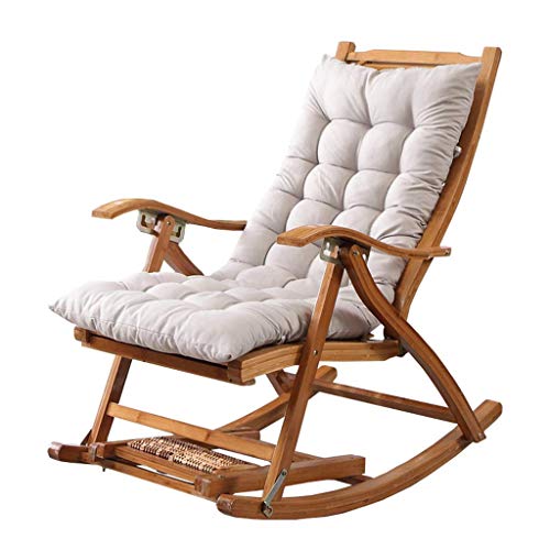 FENOKD Outdoor Gravity Camping Rocking Chair with Bamboo Wooden Frame and Gray Padded Seat for Garden Patio and Poolside Max. 250kg Weight Capacity (#1)