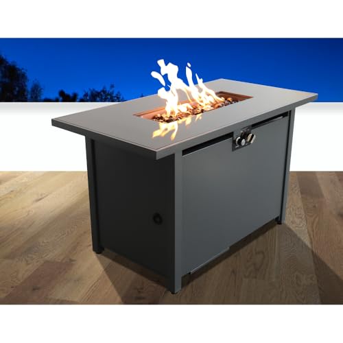 Outdoor Fire Pit Table with Lid for Patio and Backyard Use 25 Inch Height 42 Inch Width Steel Construction
