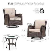 Gaderth 3 Pieces Patio Furniture Set, Outdoor Swivel Wicker Glider Patio Chairs with Table Set, 360° Rocking Chair, Thickened Cushions, for Porch, Deck, Balcony