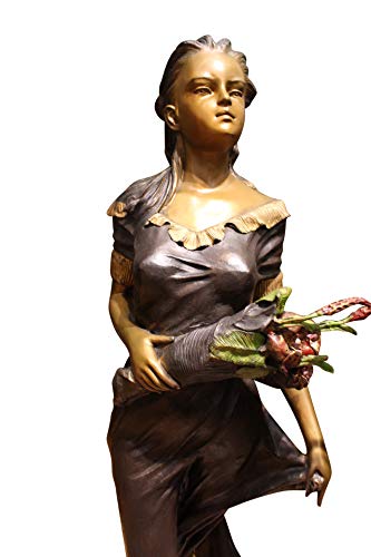 NIFAO Woman Holding Flower Life Size Bronze Statue, 28" L x 27" W x 60" H