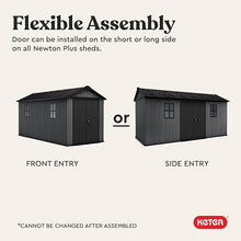 Keter Newton Plus 7.5x15 Ft All-Weather Storage Shed with Skylight, Window, Built-in Ventilation, Customizable Walls, & Lockable Double Doors, Graphite