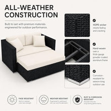 Golden Flame Outdoor Day Lounger with Matching Ottoman, All-Weather HDPE Wicker Patio Chaise Lounge with Plush Cushions, Powder-Coated Aluminum Frame, Deep Outdoor Seating - Canvas Natural