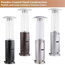 46,000 BTU Black Round Portable Propane Outdoor Patio Heater with Glass Flame Tube and Protective Mesh – Freestanding Commercial Steel Design with Wheels for Patio, Deck, Restaurant, Outdoor Events