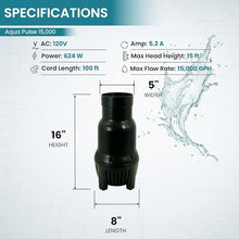 Aqua Pulse Submersible Pond Pump, 15,000 GPH, 100 ft Quick Disconnect Cord