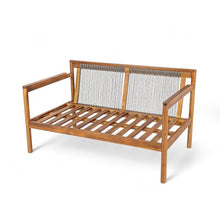 Christopher Knight Home Vorms Outdoor Loveseat with Coffee Table, 2-Piece Acacia Wood Patio Furniture Set with Rope Backrest, Patio Conversation Chat Sets for Backyard Balcony, Teak+Cream