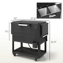 104 Quart Outdoor Cooler Cart, Rolling Ice Chest with Shelves, Bottle Opener & Wheels, Black (Black)