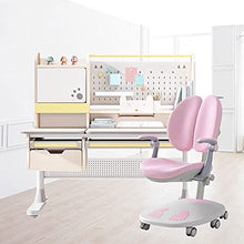 FCD Wood Ergonomic Kids Study Desk and Chair Set, Height Adjustable, 47" Tiltable Desktop with Bookshelf and Hutch, Multi-Function Pink Chair