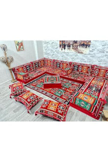 SODEF 19-Piece Red Turkish Corner Seating Set - Firm Foam Cushions - Washable Covers - Red