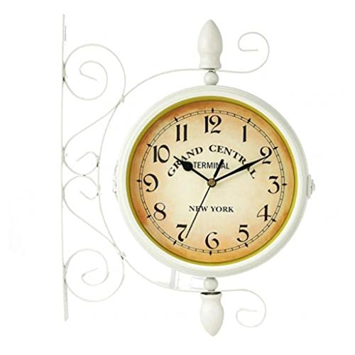 ERTTGWGF Retro Double Side Rotating Metal Hanging Clock Outdoor/Home/Garden Decor European Clock