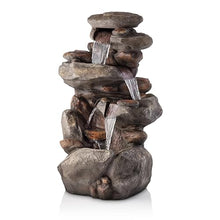 Alpine Corporation | 40" 4-Tier Rock Floor Fountain with Cascading Water & White LED Lights, Tranquil Outdoor Water Feature for Garden, Patio, Yard & Deck, Light Gray