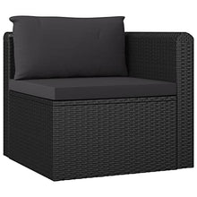 Heofavd 7 Piece Garden Lounge Set Black PE Rattan Modular Outdoor Sectional Furniture with Tempered Glass Table for Patio, Balcony, Conservatory up to 6 Seats