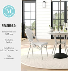 Martha Stewart Lily Pond 31.5" Round Bistro Dining Table, White/Navy