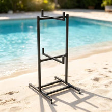 Asiwnshw 2-Tier Pool Float Storage, Outdoor Holder Pool Side Organizer, Rolling Pool Float Storage Organizer w/Wheels & Crossbar, Suitable for Swimming Equipment & Accessories(Black,Small)