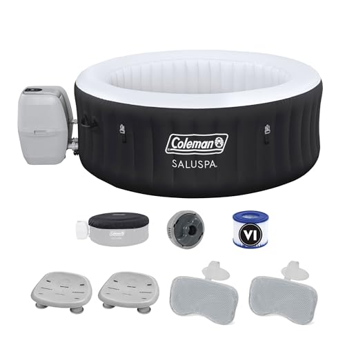 Bestway Coleman Miami AirJet Inflatable Hot Tub Black with EnergySense Cover, Spa Seats & Padded Headrest Pillows