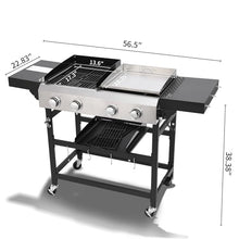 SWLJKU 2 Burner Gas Grill with Plancha Combo, 38,240 BTU Outdoor BBQ Grill, Stainless Steel Burners & Cast Iron Grids, 470 sq.in Grilling Area + 248 sq.in Teppanyaki Griddle