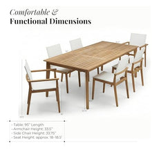 POVL Outdoor Menlo 7-Piece Teak Patio Dining Set for 6 — 95" Rectangular Grade A Teak Table, 2 Armchairs & 4 Side Chairs — Modern Patio Furniture for Deck, Backyard & Poolside