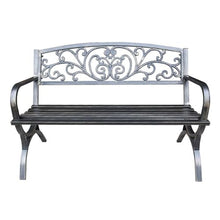 TBLOTYD Outdoor Metal Patio Bench, Modern Cast Iron Garden Bench with Floral Backrest, Slatted Seat for Yard, Porch & Balcony Decor, Leisure Seating for Lawn & Deck