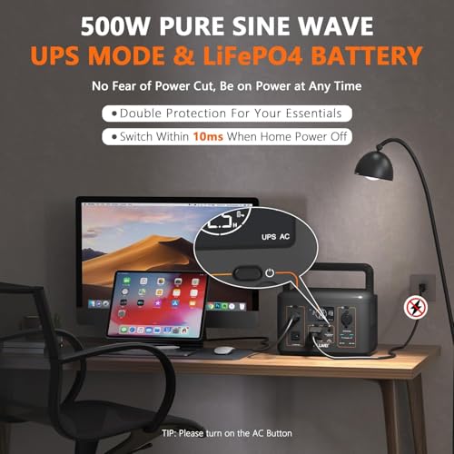 ALLWEI 500W Solar Generator with 100W Solar Panel, 512Wh LiFePO4 Battery