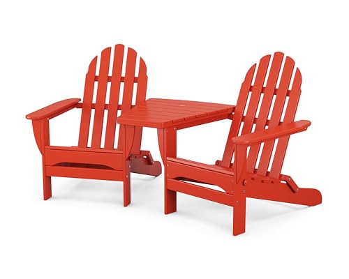 POLYWOOD® Classic Folding Adirondacks with Angled Connecting Table in Sunset Red