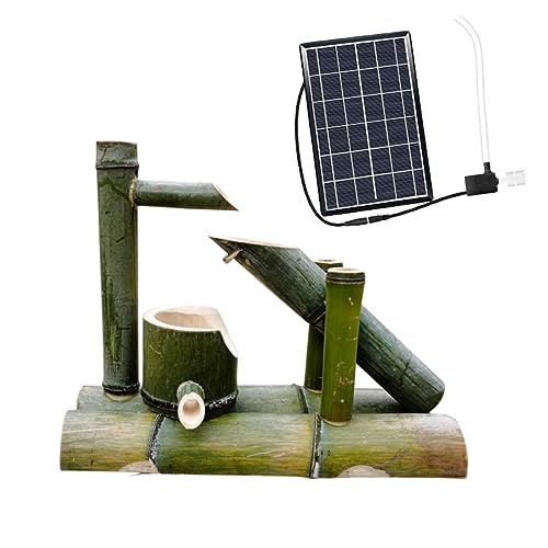 GenSDH Bamboo Fountain Kit with Pump, Solar Powered Outdoor Water Fountain,Handmade Smooth Natural Split-Resistant Bamboo Feng Shui DIY Indoor/Outdoor Garden Zen Bamboo Fountain
